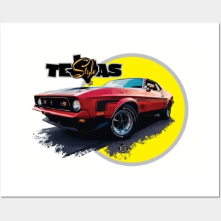 Texas Style Mustang Mach 1 Yellow Posters and Art